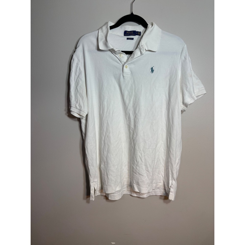 Polo Ralph Lauren Mens Classic Fit Short Sleeve Polo Shirt White Large Teal Pony